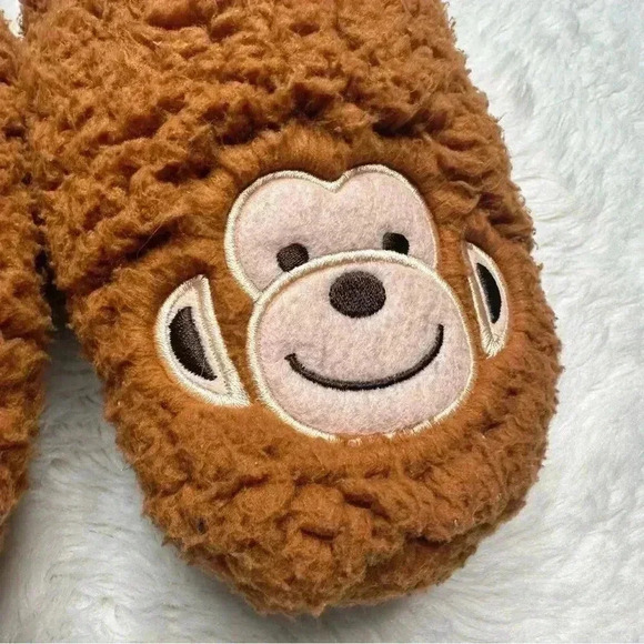 K. Bell Brown Monkey Sherpa Slippers Brown & Blue Size Small - Picture 4 of 14